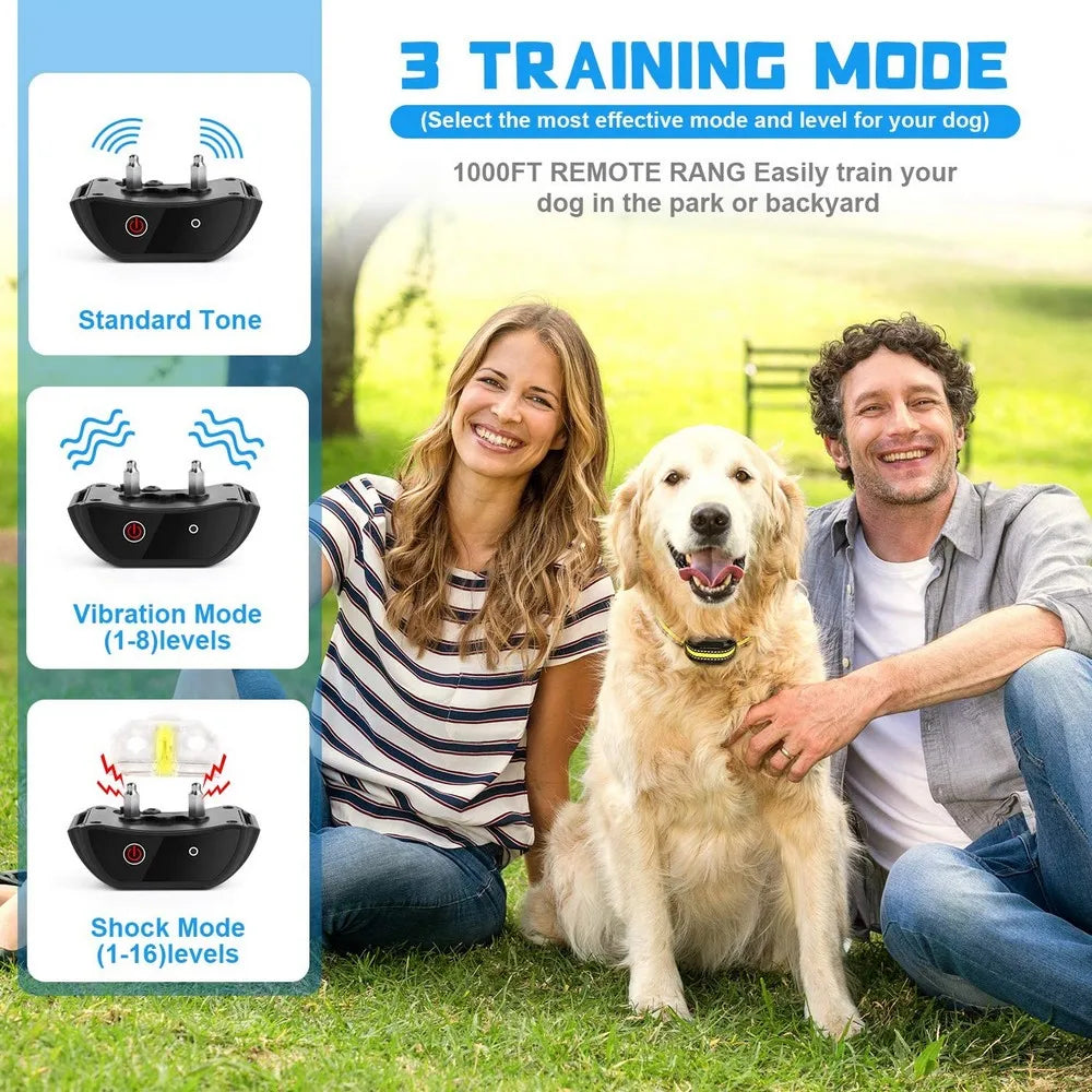 1000ft Pet Dog Training Collar with Remote Rechargeable Waterproof LCD Beep Vibration Shock Collar