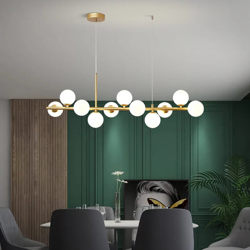 Nordic Modern LED Pendant Light with 11 Glass Ball Heads for Kitchen and Living Room Elegant Gold Suspension Lamp