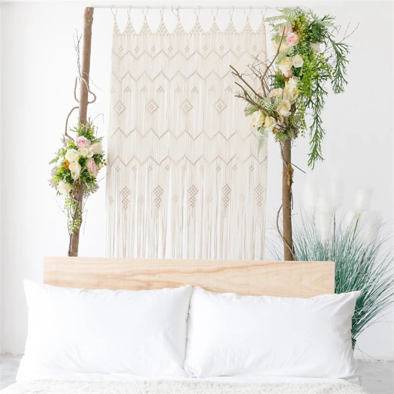 Hand-Woven Macrame Cotton Door Curtain Tapestry Boho Art