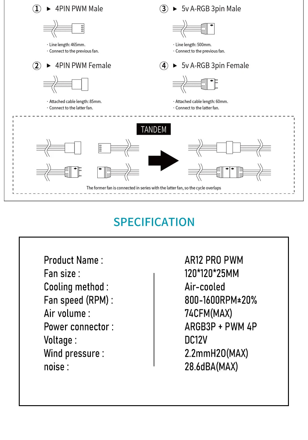 Ventilador de caja de computadora Aigo AR12PRO, ventilador de PC de 120 mm, ventilador RGB de 4 pines, ventilador de enfriamiento de CPU PWM de 3 pines y 5 V, espacio ilimitado, ventilador argb de 12 cm