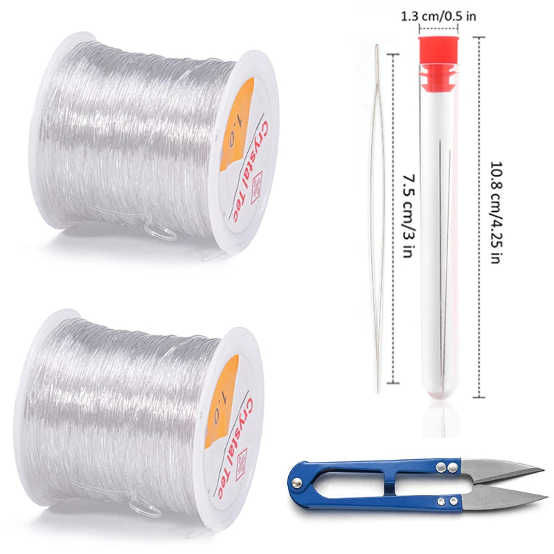 Plastic Crystal DIY Beading Stretch Cords With Needles And Scissors