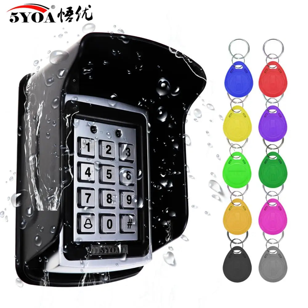 RFID Metal Access Control Keypad with Waterproof Cover for Outdoor Electronic Lock System and EM4100 Keychains