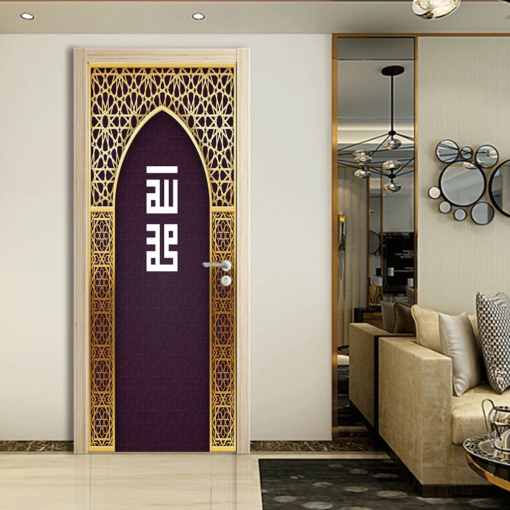 2pcs/Set Muslim Styles Door Art Mural Sticker Peel & Stick PVC Home Decor