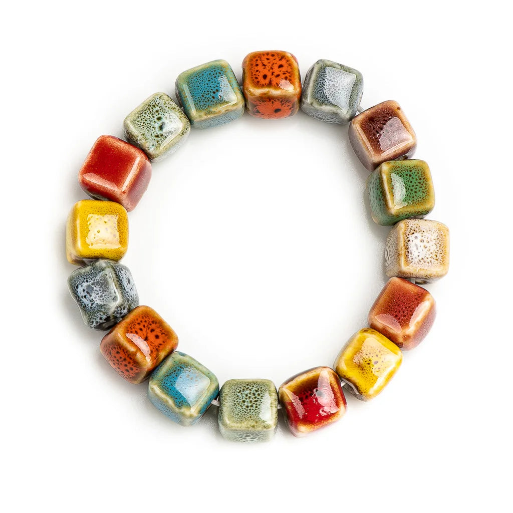 Colorful Unique Elastic Line Ceramic Beads Bracelets Handmade DIY Artware Retro Jewelry Wholesale