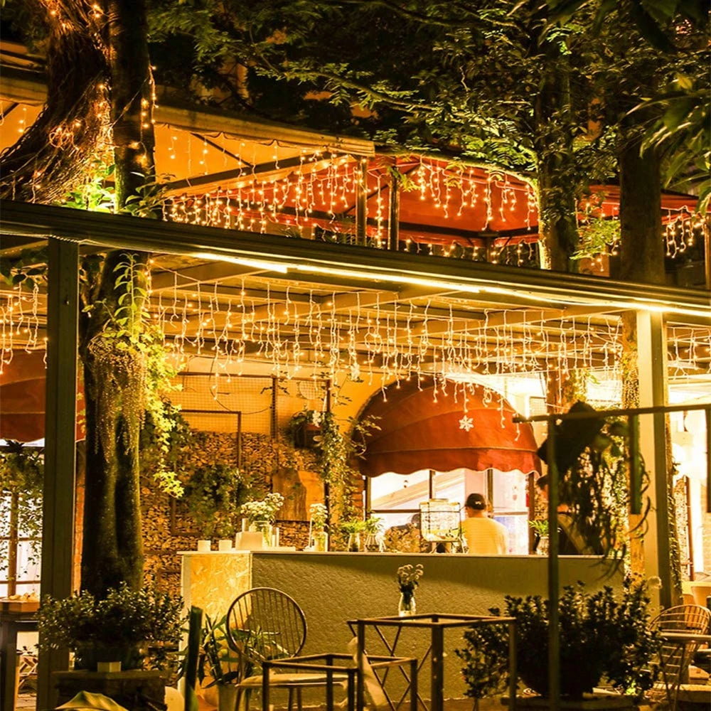 4/6/12M LED Icicle String Lights Fairy Curtain Birthday Lights Garland For Outdoor Garden Party Home Street 2025 New Year Decor