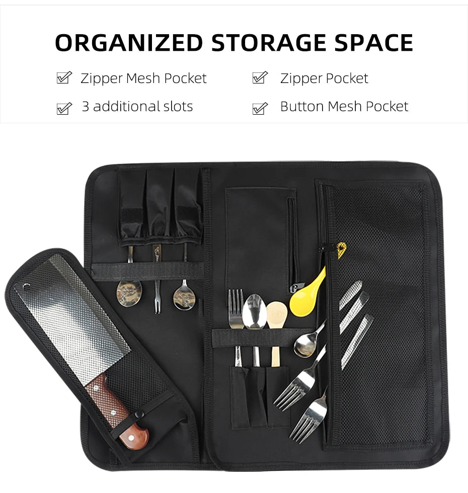 WESSLECO Portable Chef Knife Bag Roll Case with Durable Storage Pockets for Easy Organization