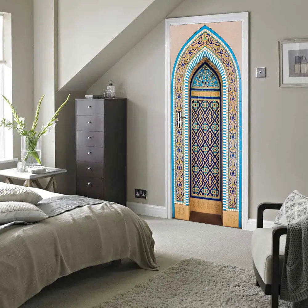 2pcs/Set Muslim Styles Door Art Mural Sticker Peel & Stick PVC Home Decor