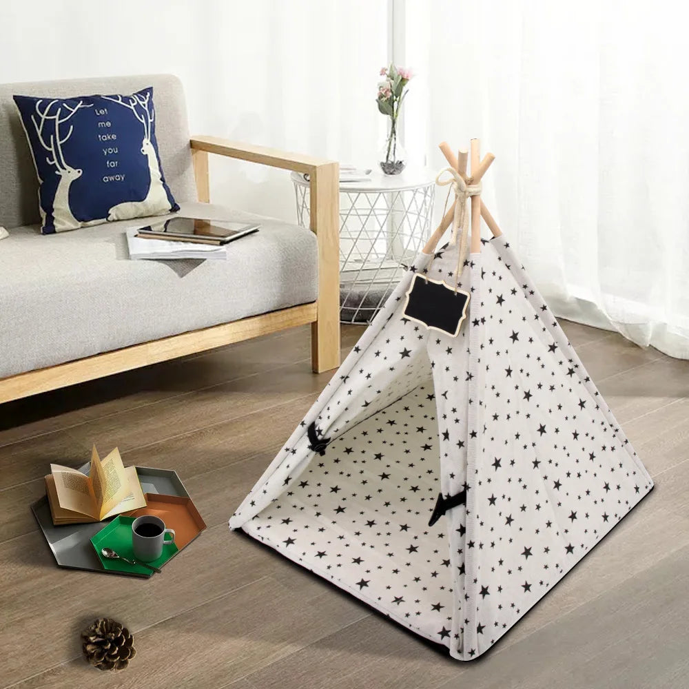 Pet Tent House Cat Tunnel Portable Teepee Small Dog Puppy Tent Bed Kennel Warm Cat Indoor Outdoor House Sleeping Bed Cushion