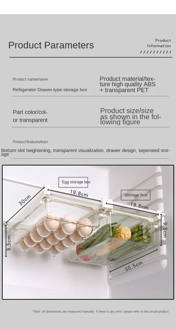 Transparent Kitchen Fridge Organizer Under-Shelf Storage Rack for Fruits Eggs and Food Items