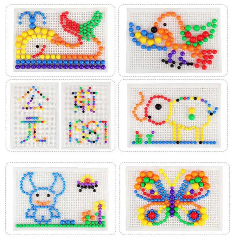 296 Pieces Set Grain Mushroom Nail Beads 3D Puzzle Toy