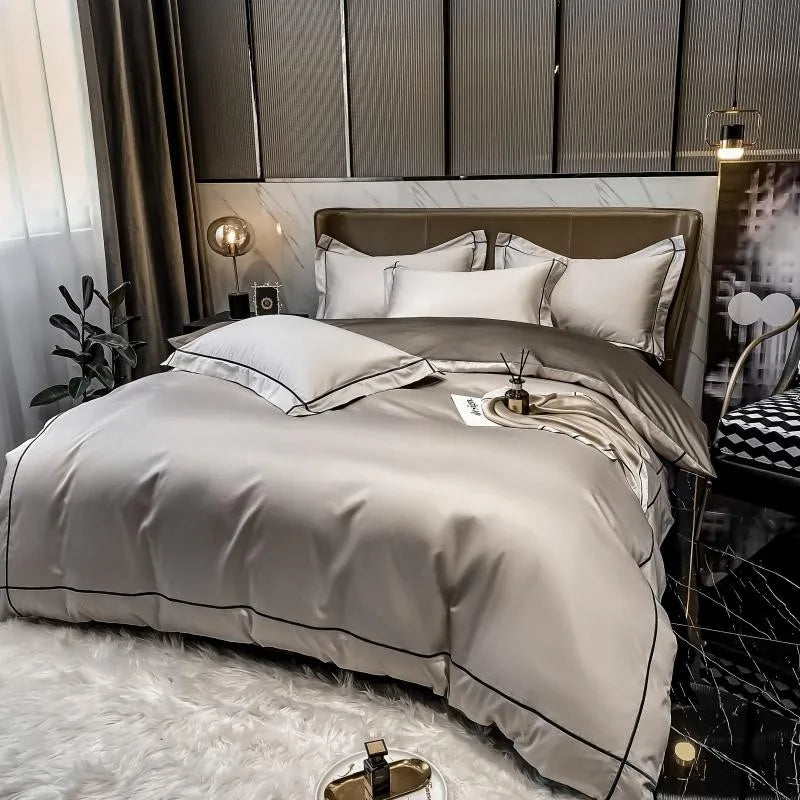 White Gray Egyptian Cotton Hotel Duvet Cover Set 600TC Silky Soft Bedding Set