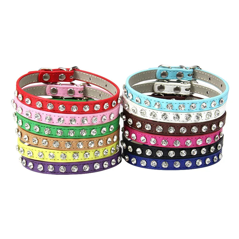Luxury Rhinestone Rivets Cat Collar Leather Small Dog Collars Puppy Neck Strap for Kitten Accessories Wholesale / Dropshipping