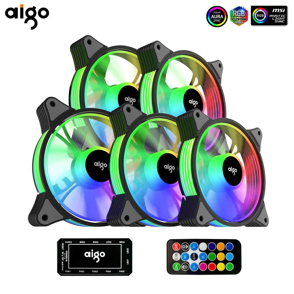 Ventilador para caja de ordenador Aigo AR12 de 120 mm, disipador de calor RGB, puerto SATA Aura Sync, enfriador de 12 cm, ventilador de refrigeración con controlador silencioso ARGB