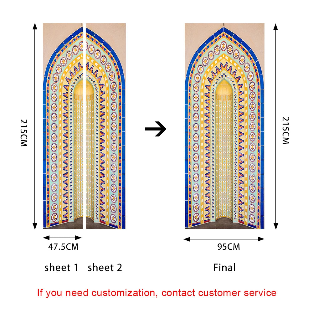 2pcs/Set Muslim Styles Door Art Mural Sticker Peel & Stick PVC Home Decor