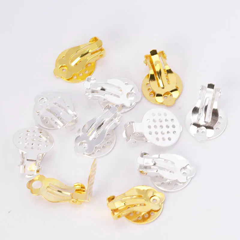 50pcs Gold Silver Iron Ear Clip Earrings Bezel Blanks