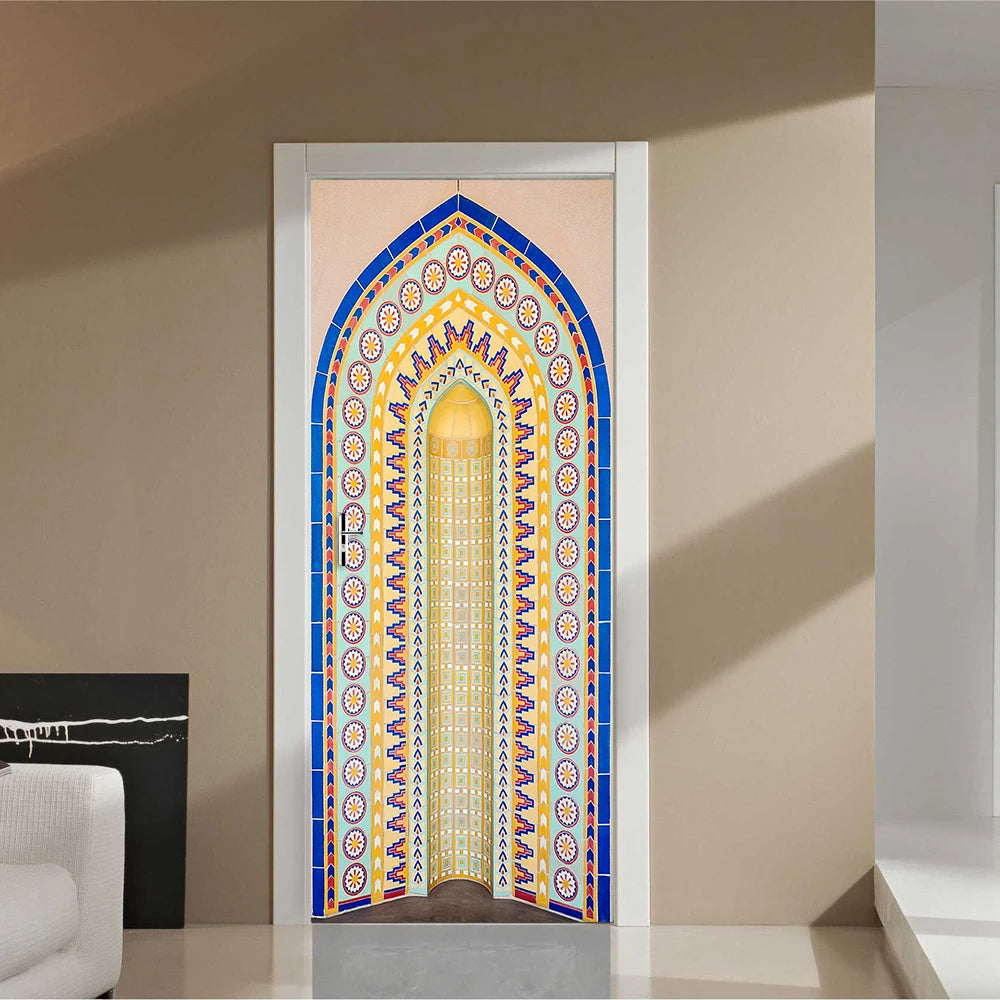 2pcs/Set Muslim Styles Door Art Mural Sticker Peel & Stick PVC Home Decor