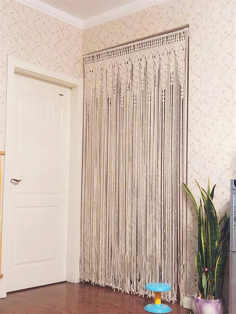 Hand-Woven Macrame Cotton Door Curtain Tapestry Boho Art
