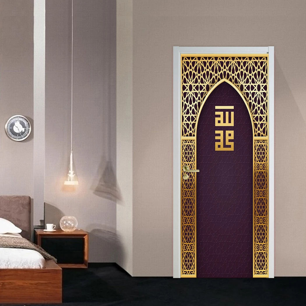 2pcs/Set Muslim Styles Door Art Mural Sticker Peel & Stick PVC Home Decor