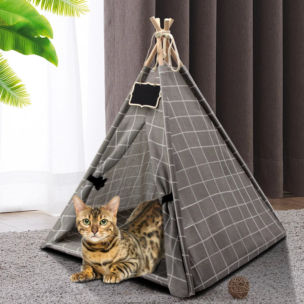 Pet Tent House Cat Tunnel Portable Teepee Small Dog Puppy Tent Bed Kennel Warm Cat Indoor Outdoor House Sleeping Bed Cushion