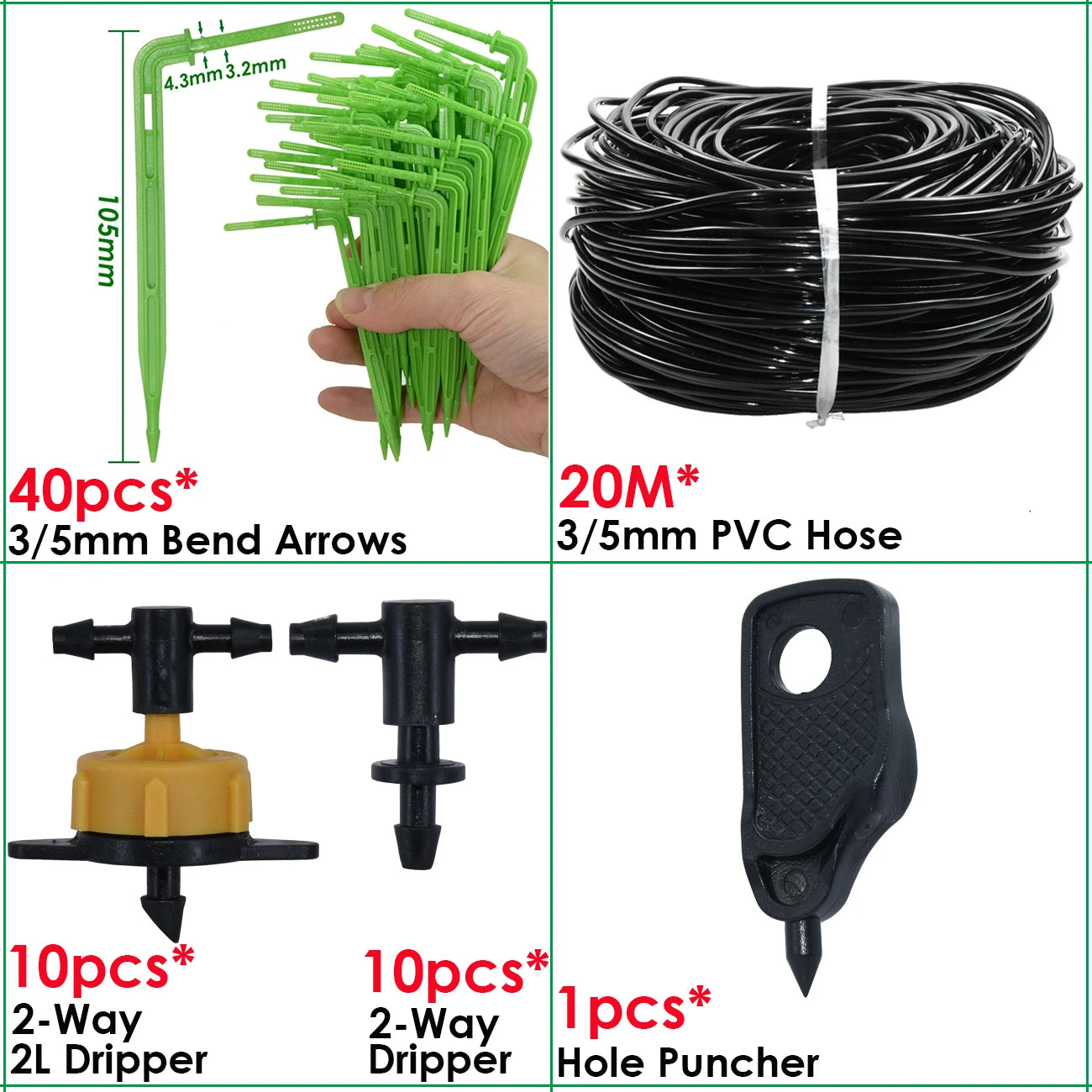 KESLA Greenhouse Drip Irrigation System 4-Way 3/5mm Automatic Watering Kit for Potted Plants 10 or 20 Sets