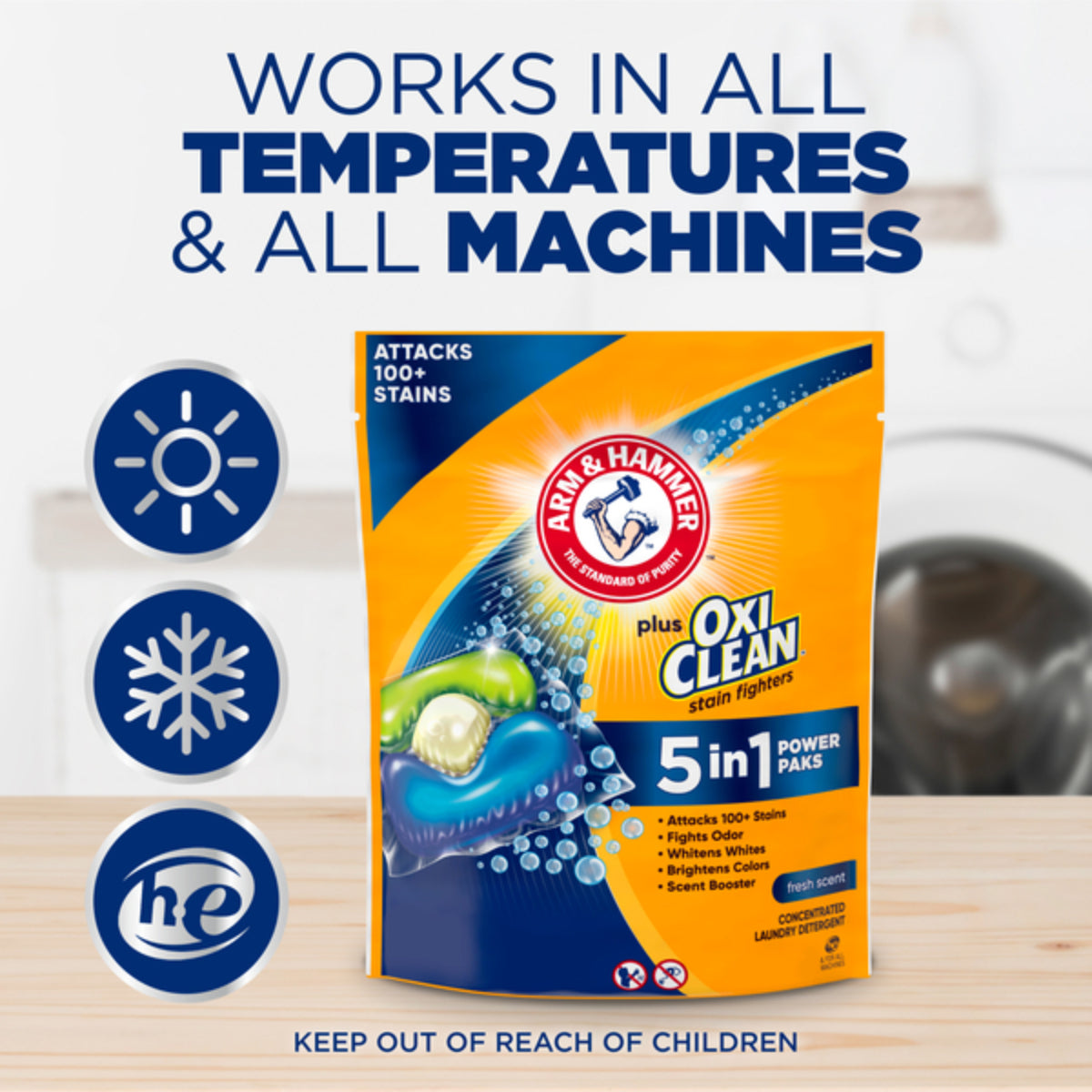 Arm & Hammer Plus OxiClean Stain Fighters 5-in-1 Laundry Detergent Power Packs (42-Count)