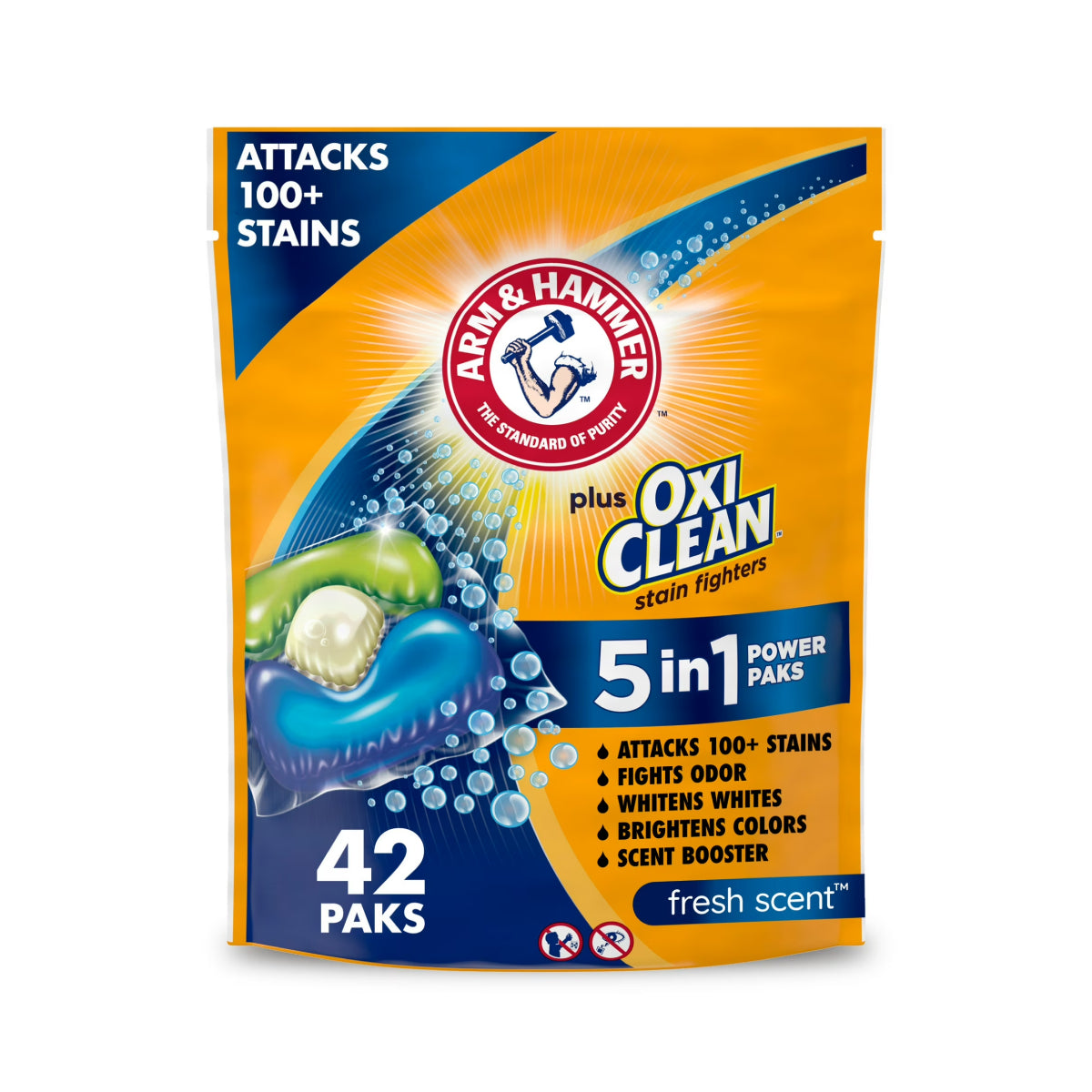 Arm & Hammer Plus OxiClean Stain Fighters 5-in-1 Laundry Detergent Power Packs (42-Count)