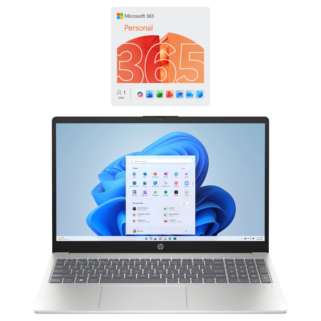 Bundle: HP 15-FD0656NR 15.6" Laptop + Microsoft 365 Personal 1 Year Subscription