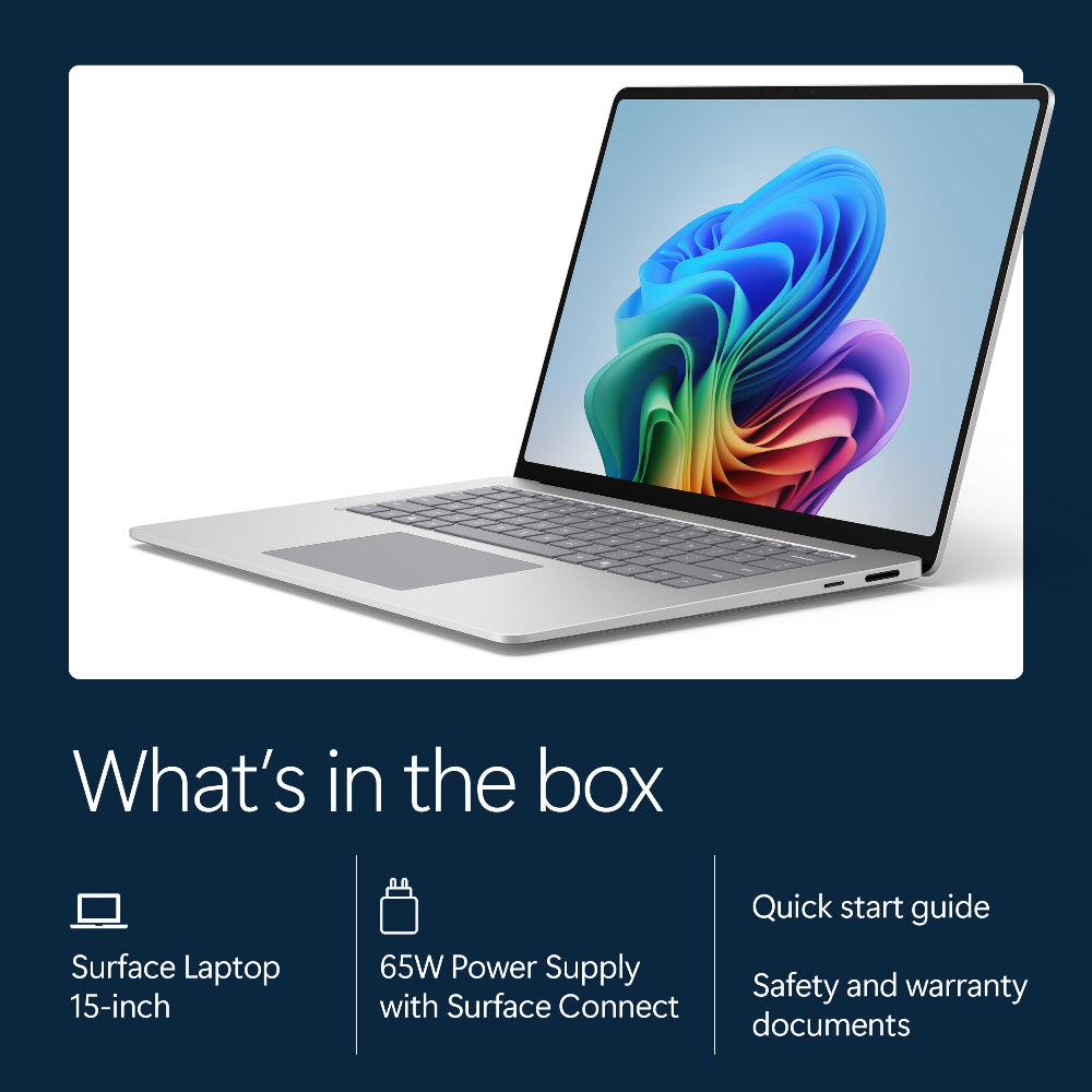 Microsoft Surface Laptop - 15-inch - Snapdragon X2 Plus (10 core) - 16GB RAM - 512GB SSD - Device Only - Platinum - Windows 11 - Latest Model (8th Edition)