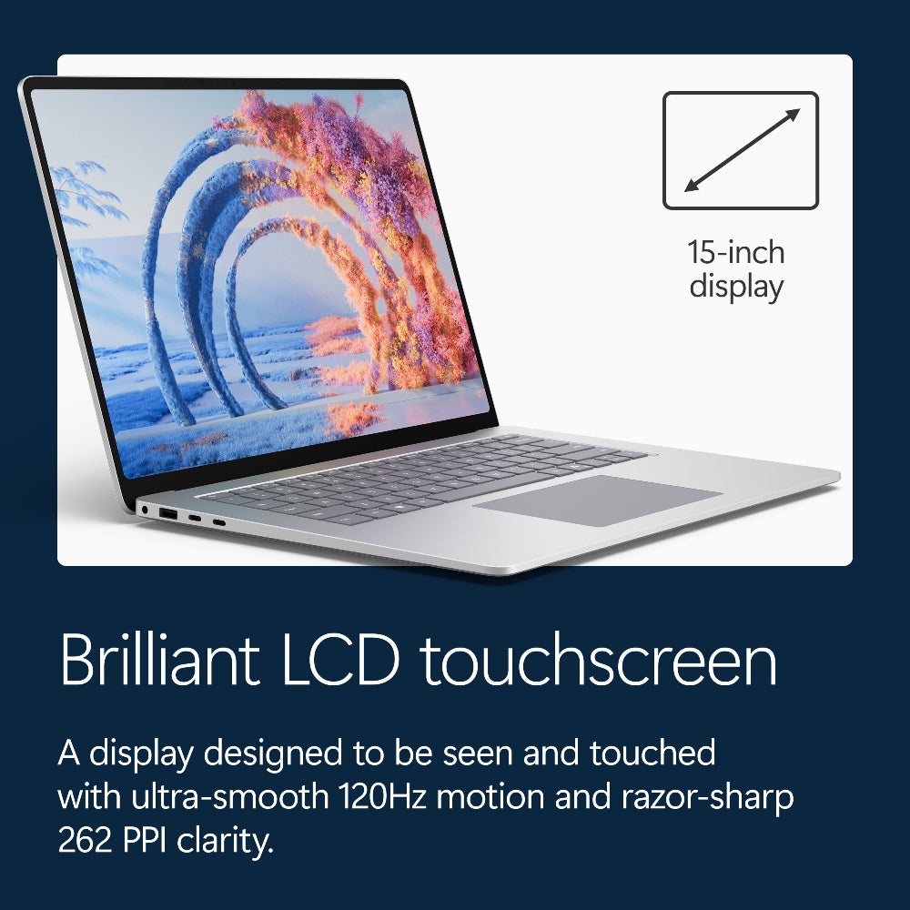 Microsoft Surface Laptop - 15-inch - Snapdragon X2 Plus (10 core) - 16GB RAM - 512GB SSD - Device Only - Platinum - Windows 11 - Latest Model (8th Edition)