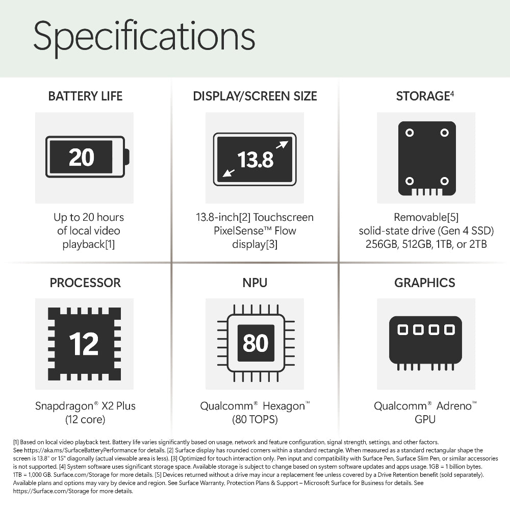 Microsoft Surface Laptop - 13.8-inch - Snapdragon X2 Elite (12 core) - 16GB RAM - 512GB SSD - Device Only - Jade - Windows 11 - Latest Model (8th Edition)