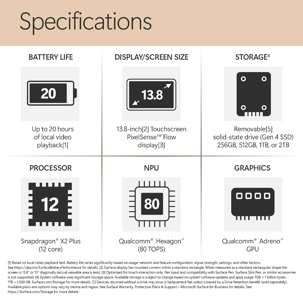 Microsoft Surface Laptop - 13.8-inch - Snapdragon X2 Elite (12 core) - 16GB RAM - 512GB SSD - Device Only - Dune - Windows 11 - Latest Model (8th Edition)