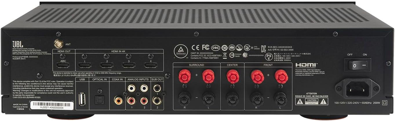 JBL MA310 60W 5.2ch Bluetooth Capable HDR 4K Ultra HD Compatible AV Receiver