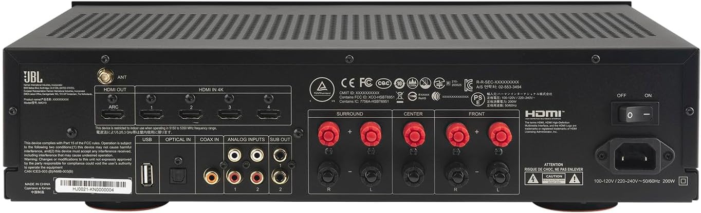 JBL MA310 60W 5.2ch Bluetooth Capable HDR 4K Ultra HD Compatible AV Receiver