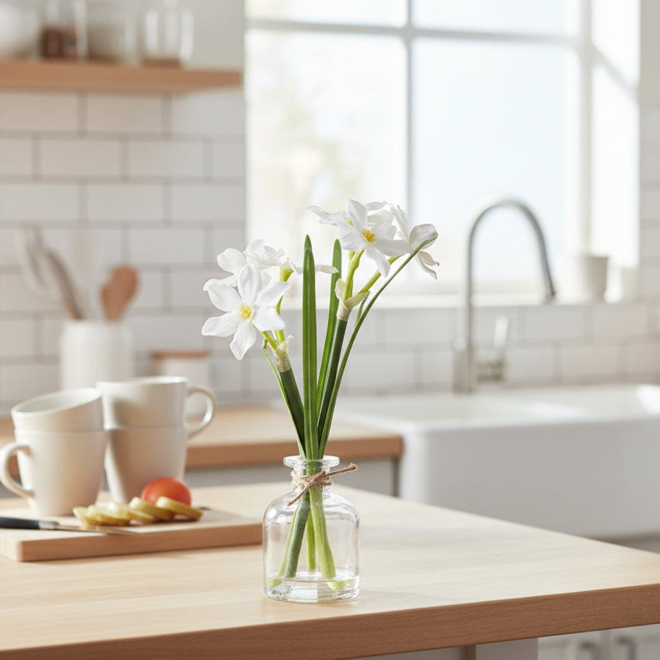 Allstate Floral 12" Narcissus Daffodil Flower Arrangement with Glass Vase - White