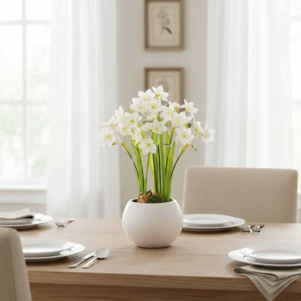 Allstate Floral 14" Paperwhite Flower Arrangement with Ceramic Vase - White