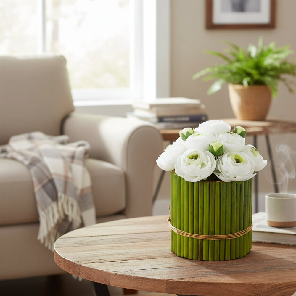 Allstate Floral 8.5" Ranunculus Flower Arrangement with Tube Planter - White