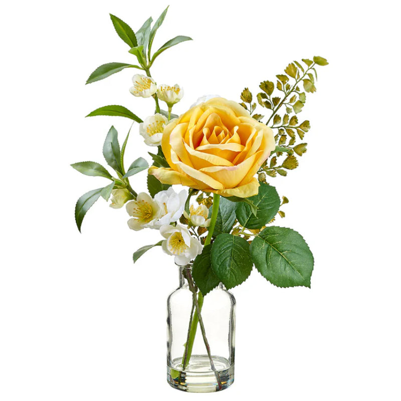 Allstate Floral 14" Rose, Blossom & Fern Leaf Flower Arrangement with Glass Vase