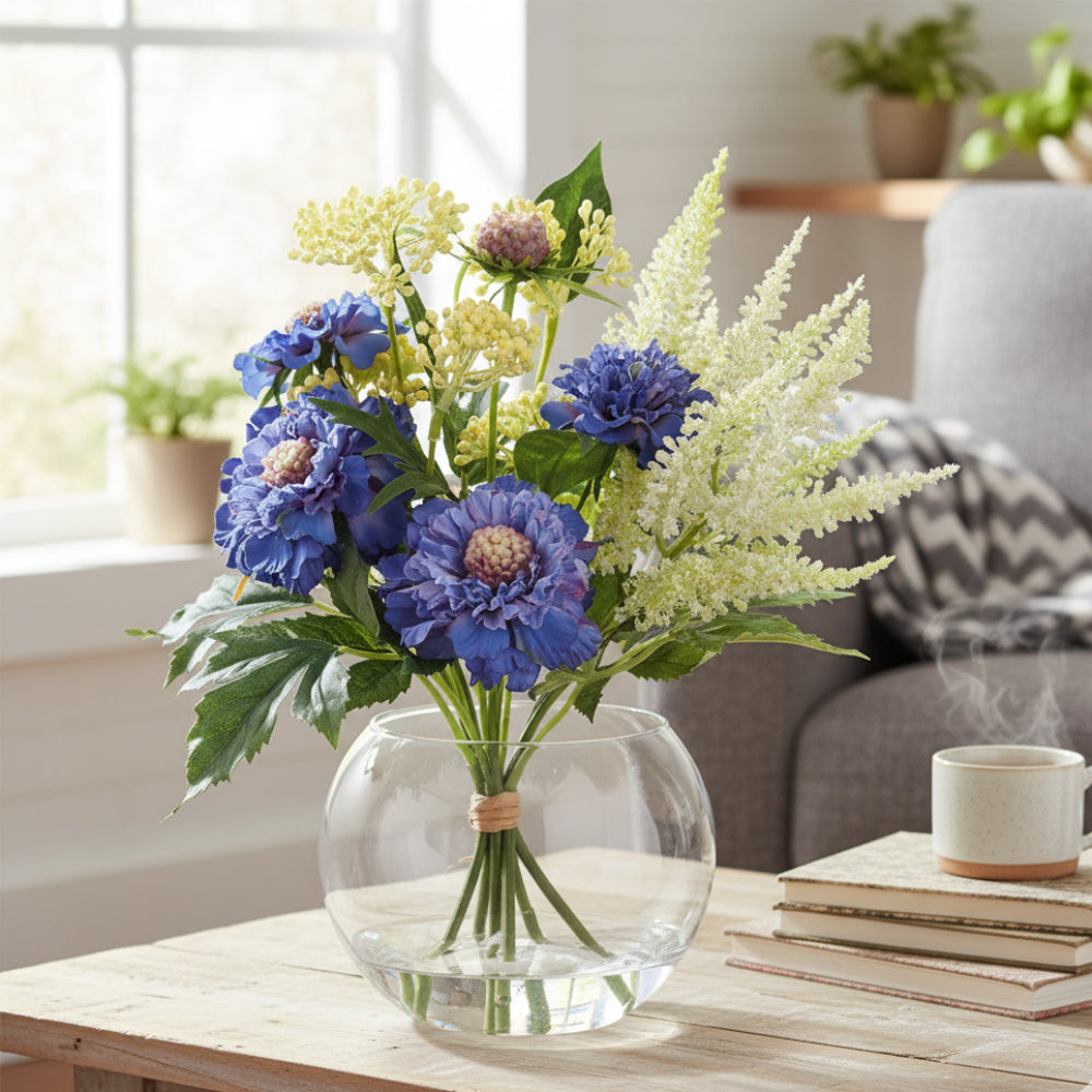 Allstate Floral 12" Rose & Peony Flower Arrangement with Glass Vase - Blue