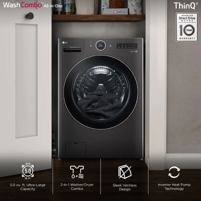 LG WM6998H 5.0 cu. ft. Mega Capacity All-in-One Electric Washer/Dryer Combo with Inverter HeatPump