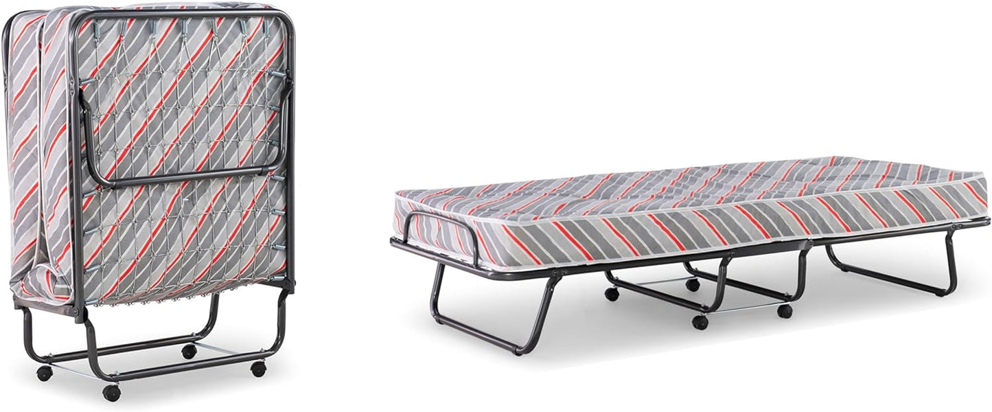 Linon Twin Mattress 5" Metal Frame Torino Rollaway Folding Guest Bed - Gray