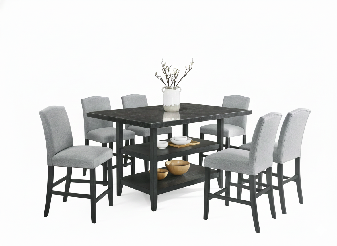 Bundle: Lola Counter Dining Table Set Blue/Gray + Kelley Sectional Sofa with LED by Best Home - Black
