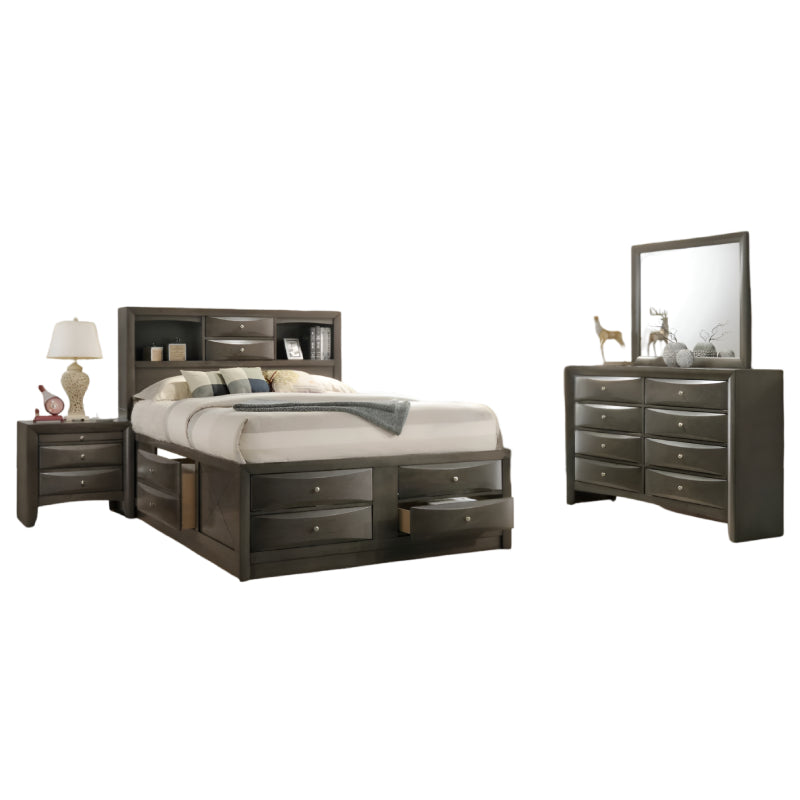 Bundle: Emila Queen Bedroom Set - Brown + Kelley Sectional Sofa with LED by Best Home - Black