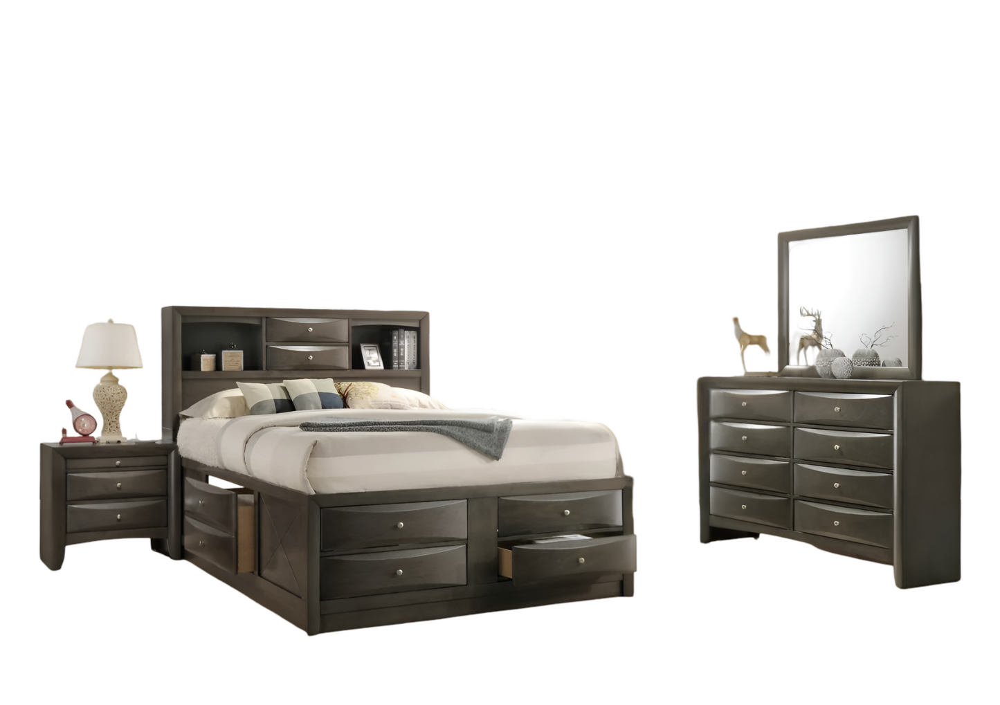 Bundle: Emila Queen Bedroom Set - Brown + Kelley Sectional Sofa with LED by Best Home - Black