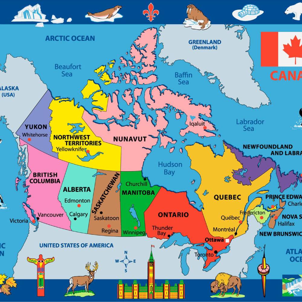 L.A Rugs Fun Time Map of Canada Rectangular Area Rug - Blue