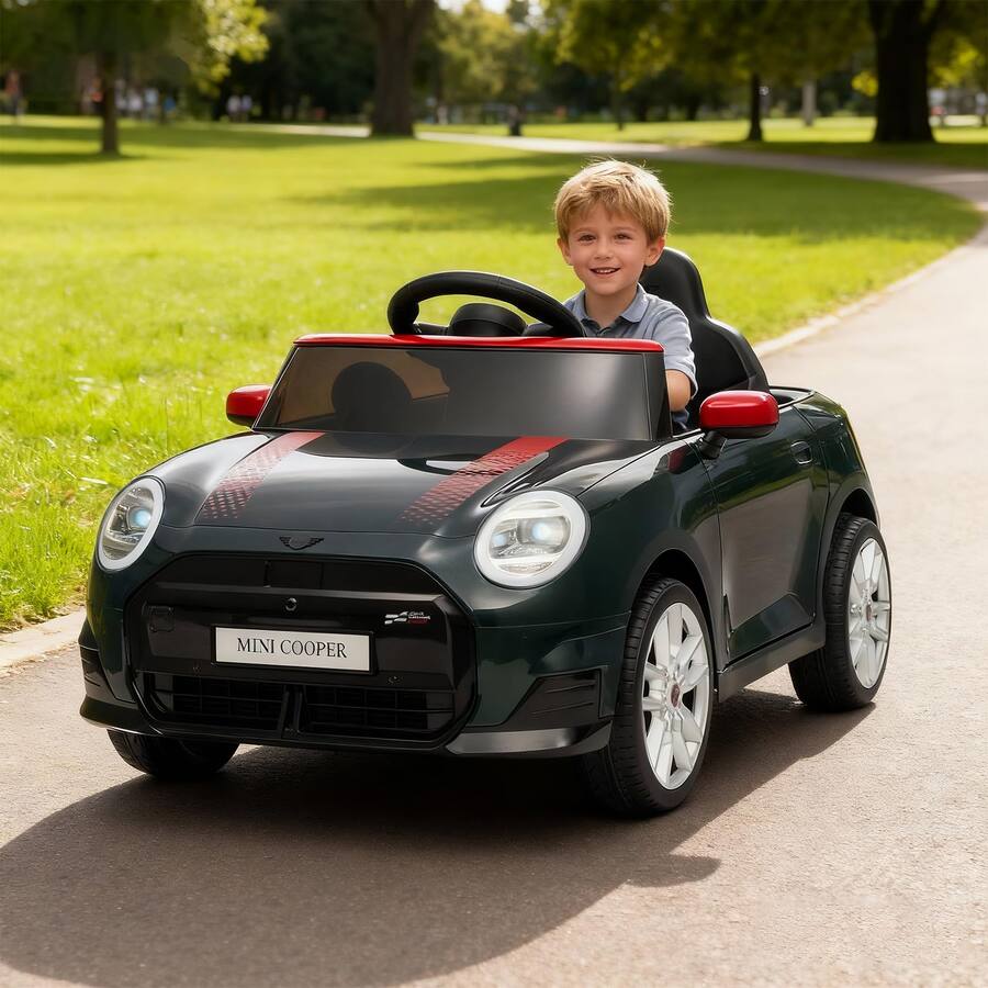 BBJ Toys 12V Ride On Mini Cooper Remote Control Toy Car - Black/Red