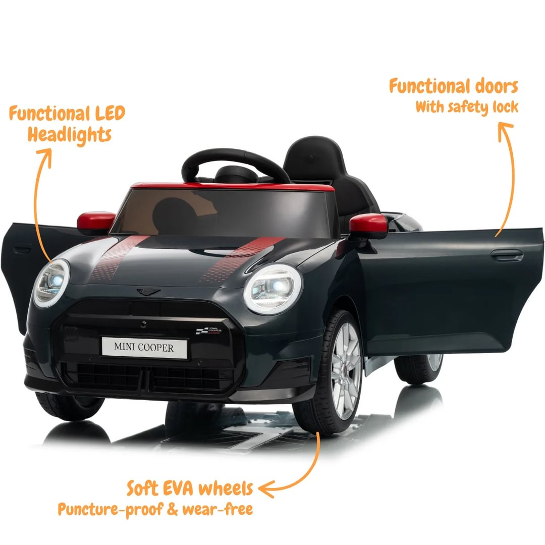 BBJ Toys 12V Ride On Mini Cooper Remote Control Toy Car - Black/Red