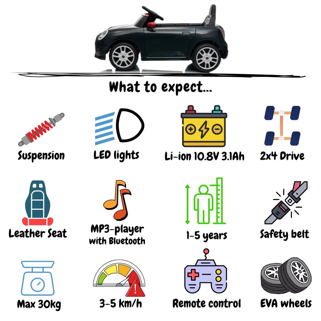 BBJ Toys 12V Ride On Mini Cooper Remote Control Toy Car - Black/Red