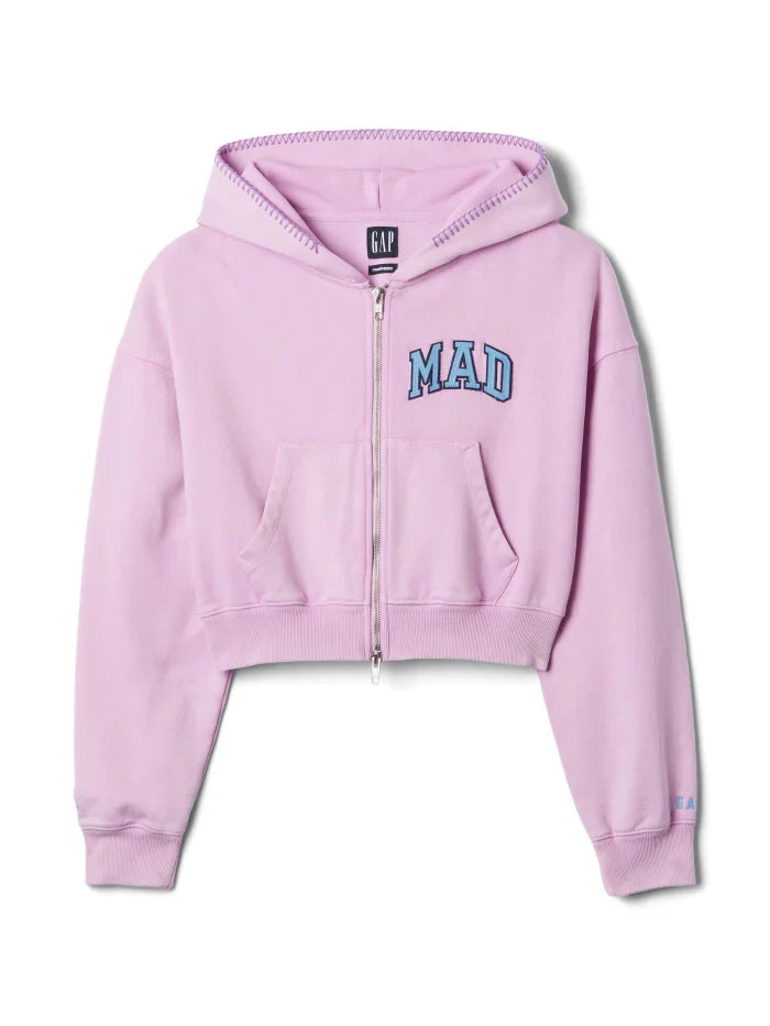 Gap MadHappy Full Zip Cropped Hoodie – Soft and Stylish Lavender Design