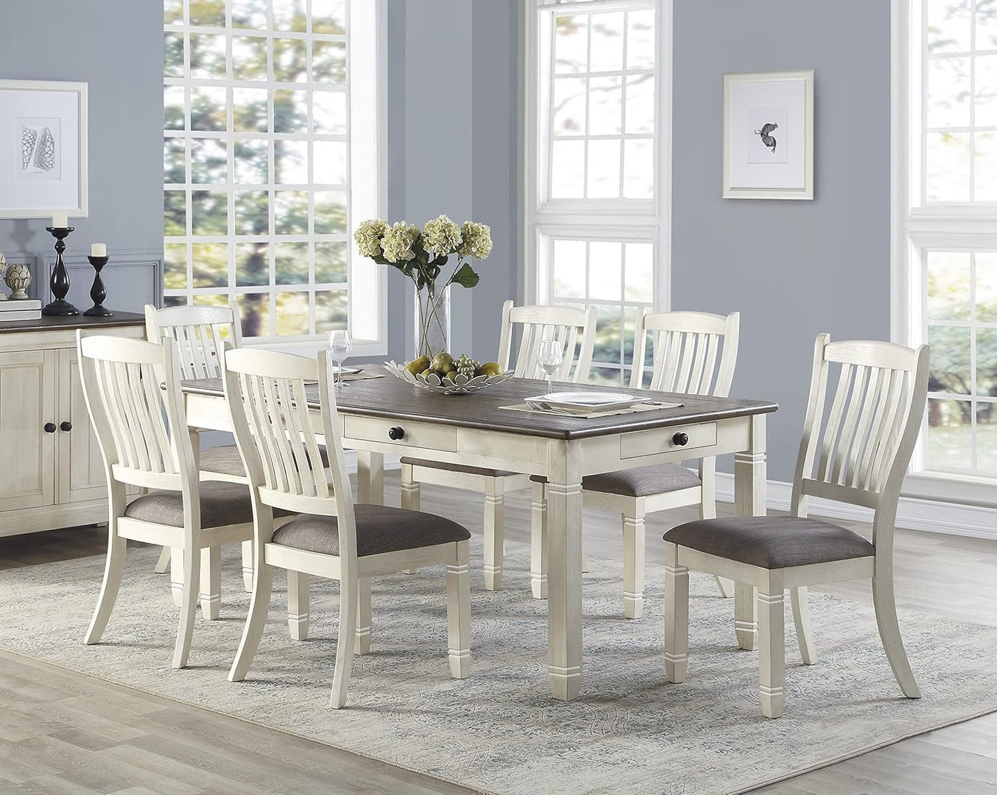 Montana 7‑Piece Dining Set with Storage Drawers by Homelegance - White/Grey