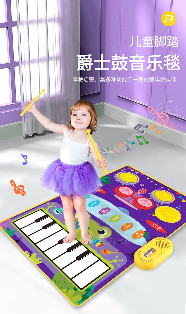 Baby Musical Piano Drum Play Mat 2 in 1 Interactive Dance Mat for Kids and Toddlers with Sounds and Lights